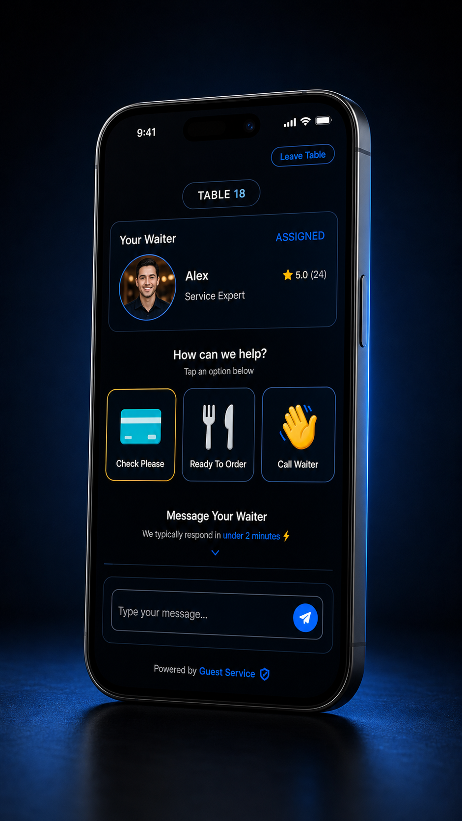 Tapily guest service mobile interface