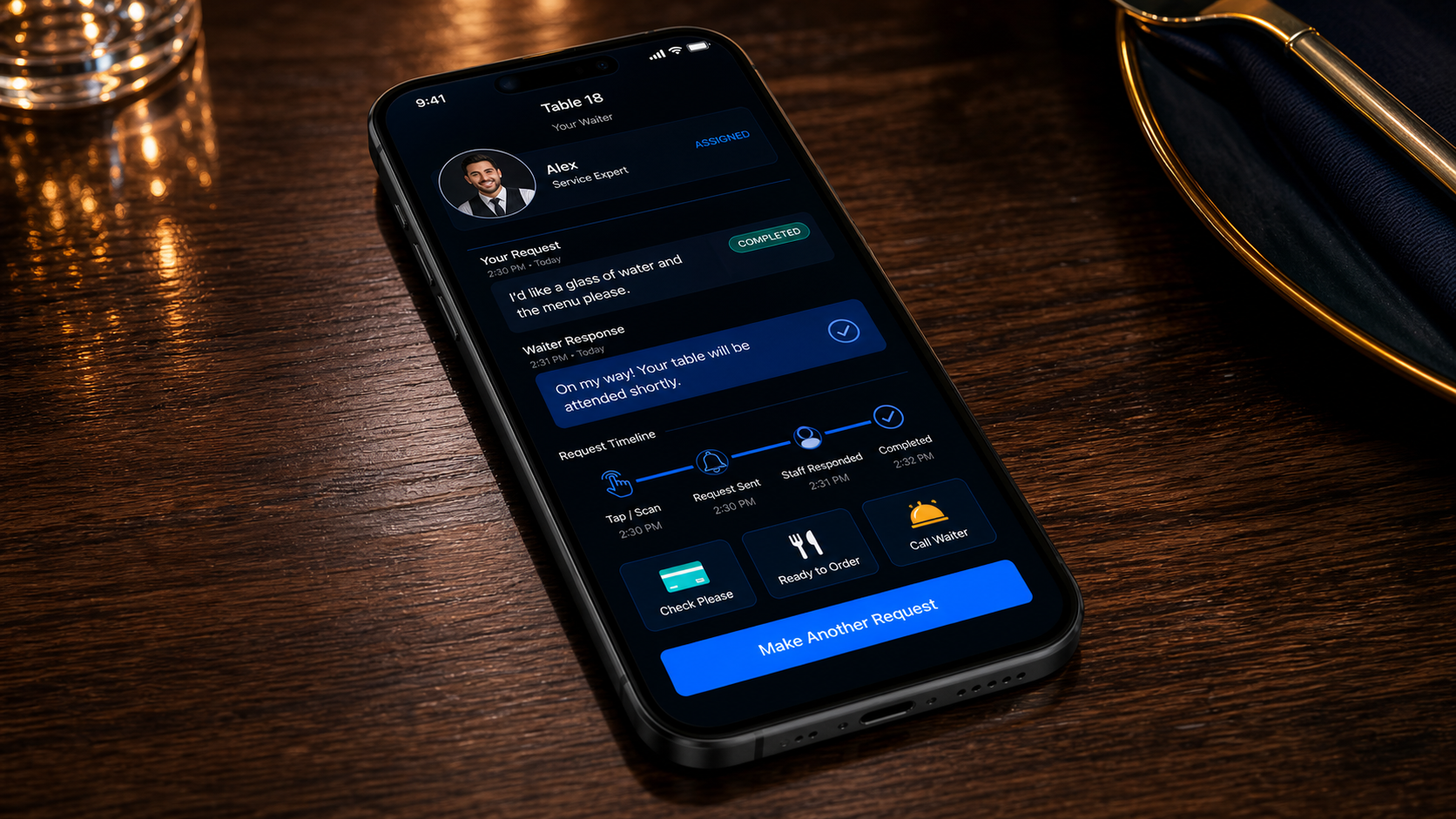 Restaurant service request completed on mobile